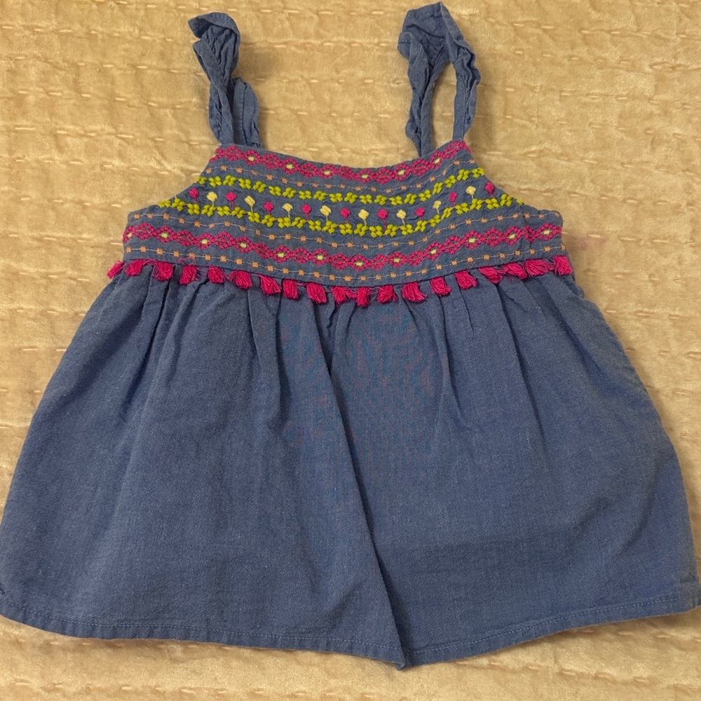 Cat & Jack Blue top with Pink and Green Accents